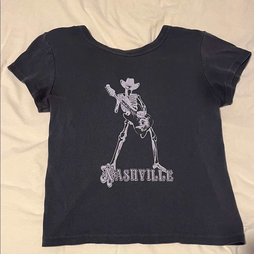 Brandy Melville Nashville Skeleton Graphic Tee - grey